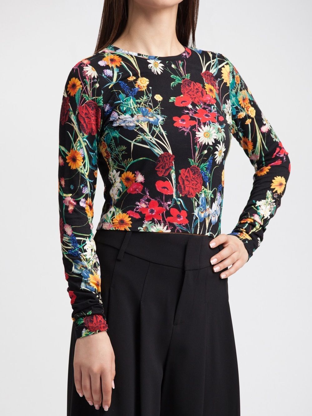 Alice + Olivia Delaina Garden Botanical Wildflower Floral Print Crop Top Small